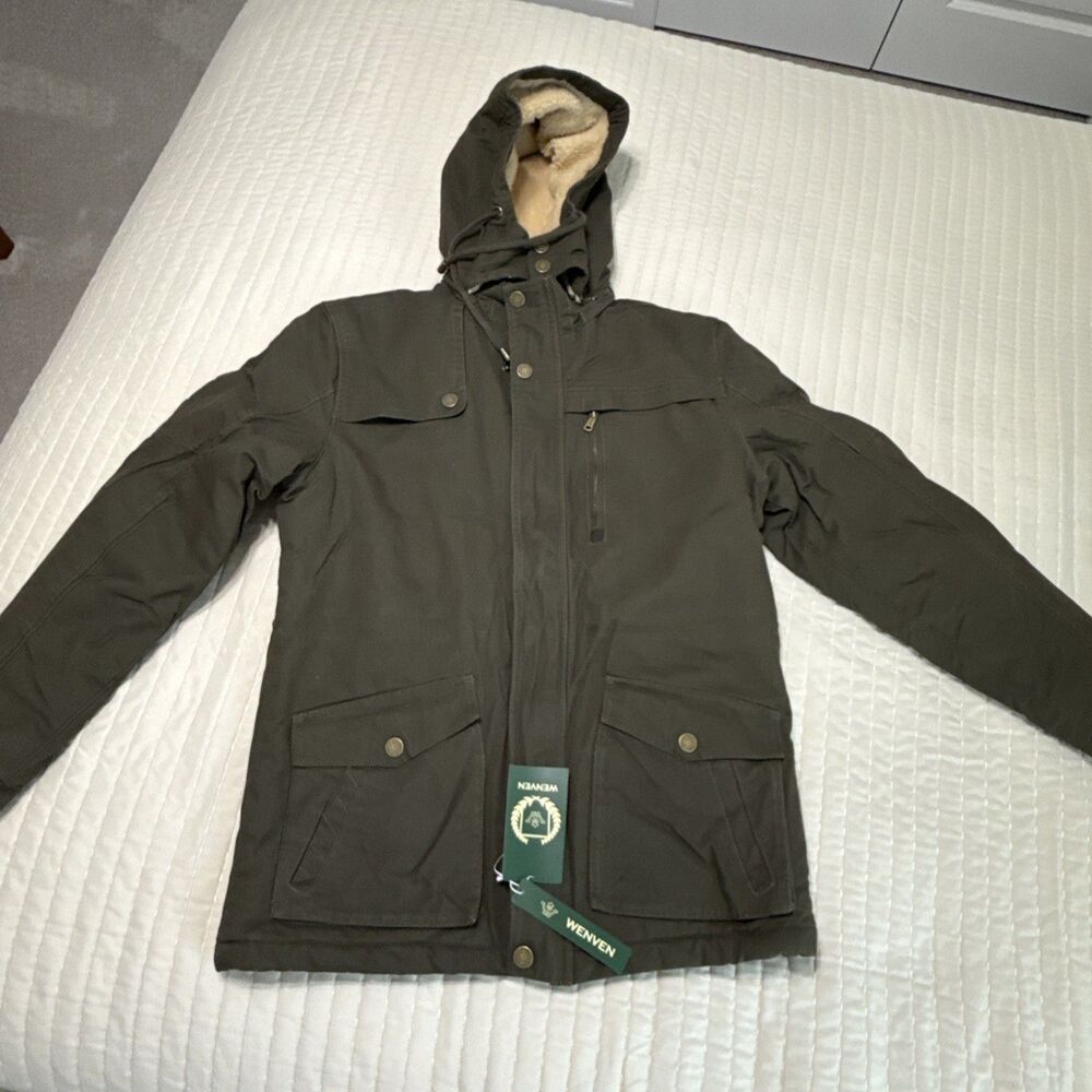 WENVEN Men’s Military Style Hooded Parka | Fleece Lining | Removable Good | NWT